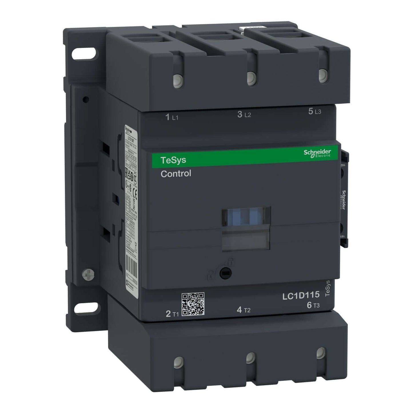 Schneider 115A contactor LC1D115M7 in a TeSys control box, designed for motor applications with screw terminals.