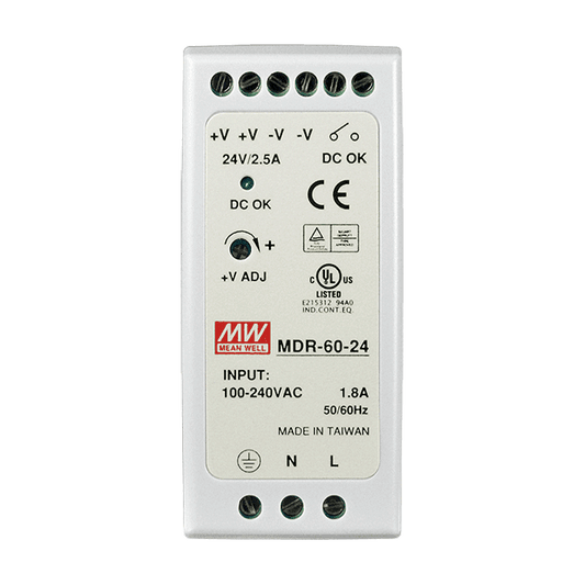 MDR-60-24 Mean Well SMPS 24V 2.5A Compact DIN Rail Power Supply | Reliable Performance - voltkart - MEANWELL -