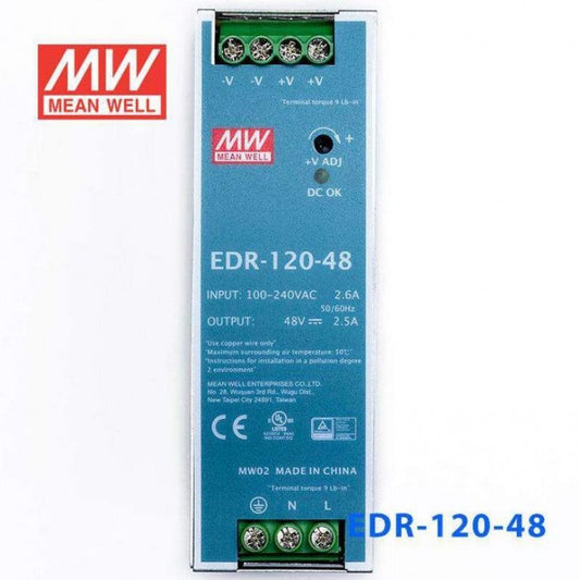 Mean Well EDR-120-48, 48vdc, 2.5amp Din Mounted Power Supply - voltkart - MEANWELL -