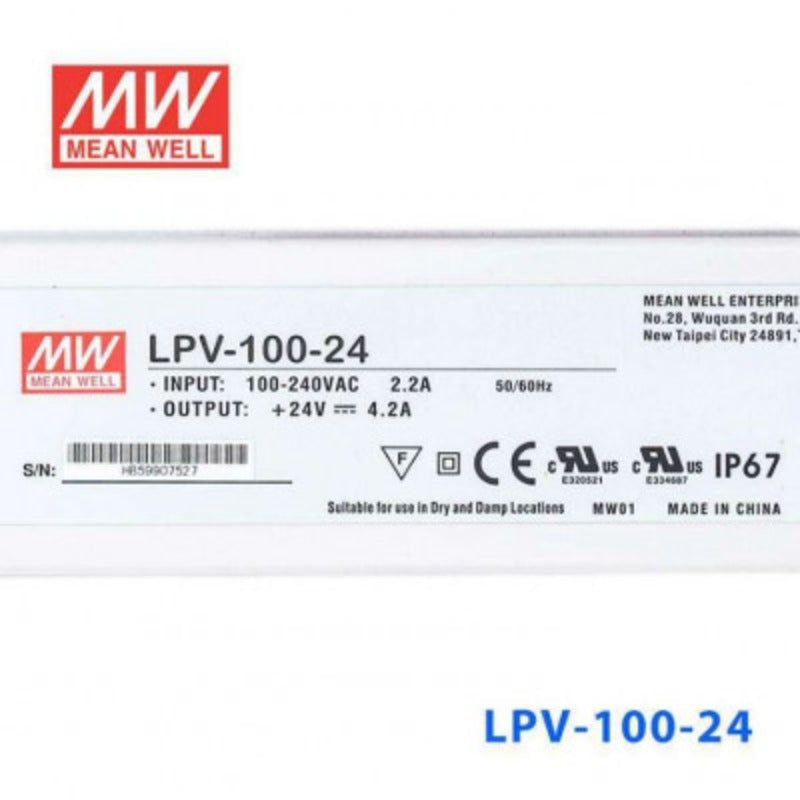 Mean well 24vx4.16a Constant Voltage Drivers LPV-100-24 IP67 - voltkart - -