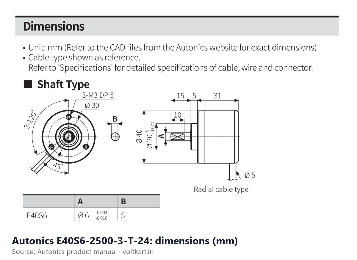 Autonics E40S6-2500-3-T-24 dimensions (manufacturer datasheet drawing)