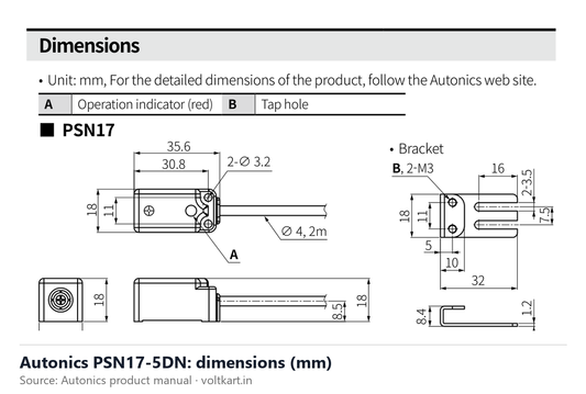 Autonics PSN17-5DN dimensions (manufacturer datasheet drawing)
