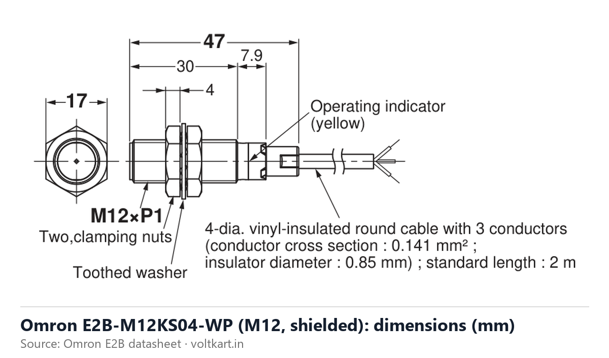 Omron E2B-M12KS04-WP proximity sensor dimensions (manufacturer datasheet drawing)