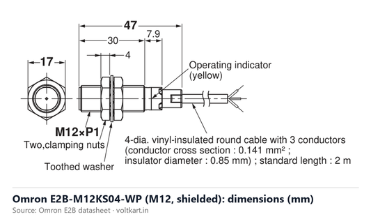 Omron E2B-M12KS04-WP proximity sensor dimensions (manufacturer datasheet drawing)
