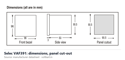 Selec VAF391 dimensions (manufacturer datasheet drawing)