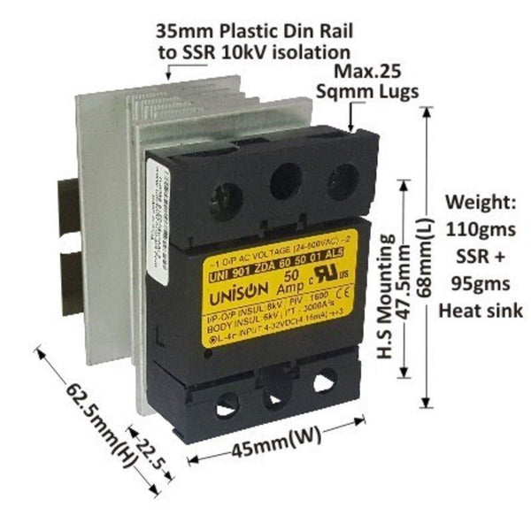 901 ZDA 60 50 01 AL5, Unison SSR Dc to Ac, 50amp