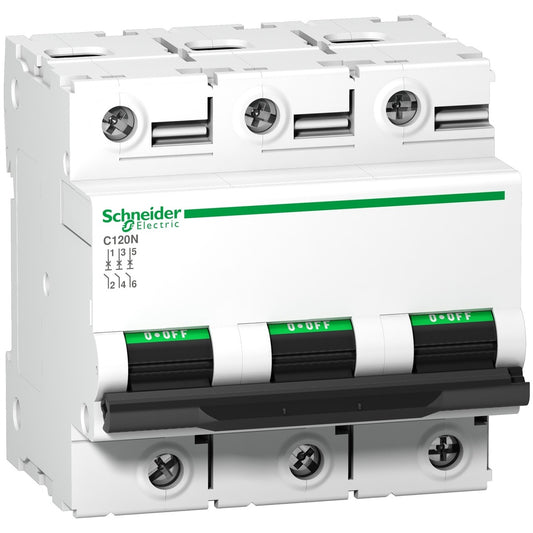 Schneider 80 amp, three pole mcb, C curve, C120N 10kA