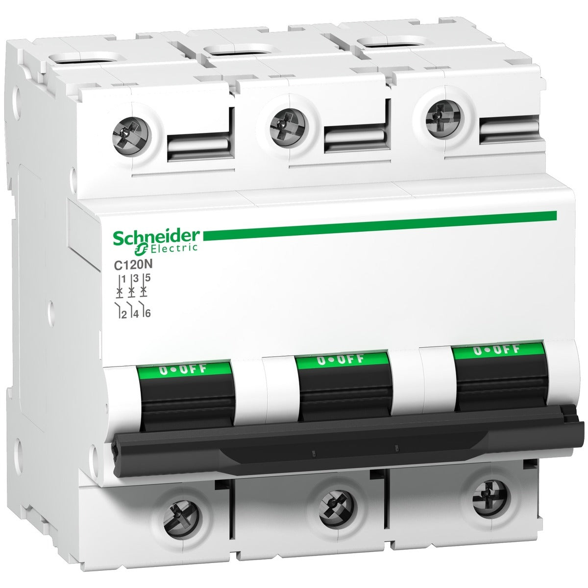 Schneider 125 amp, three pole mcb, C curve, C120N 10kA