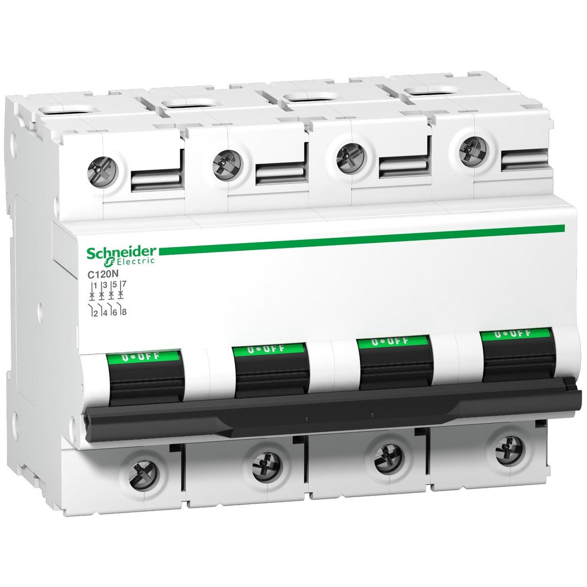 Schneider 100 amp, four pole mcb, C curve, C120N 10kA