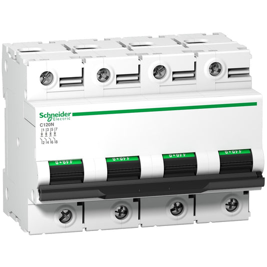 Schneider 100 amp, four pole mcb, C curve, C120N 10kA