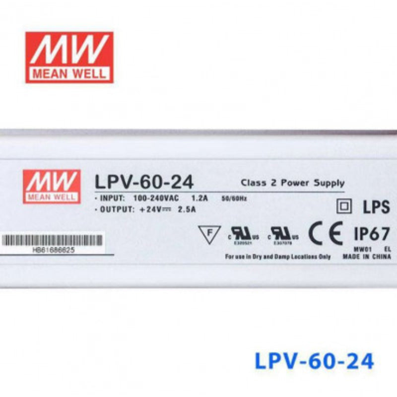 Mean well 24vx2.5a Constant Voltage Drivers LPV-60-24 IP67 voltkart