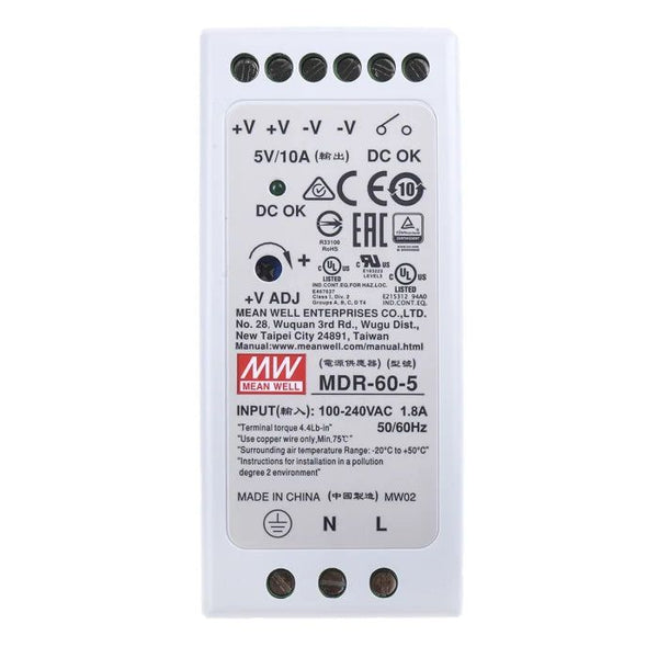 Mean Well MDR-60-5, 5vdc 10amp Din mounted SMPS