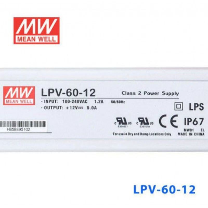 Mean well 12vx5a Constant Voltage Drivers LPV-60-12 IP67 - voltkart - MEANWELL - 