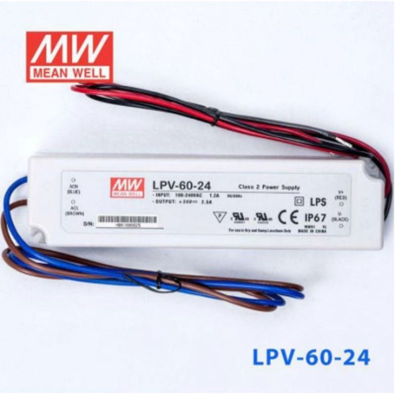 Mean well 24vx2.5a Constant Voltage Drivers LPV-60-24 IP67 - voltkart - MEANWELL - 