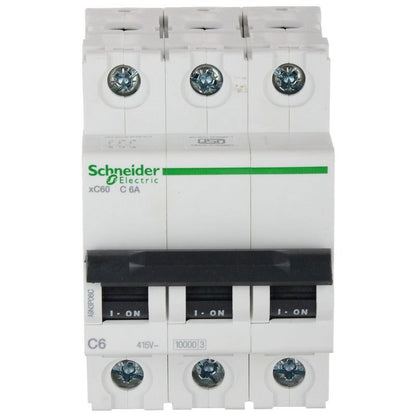 Schneider 6 amp, three pole mcb, C curve