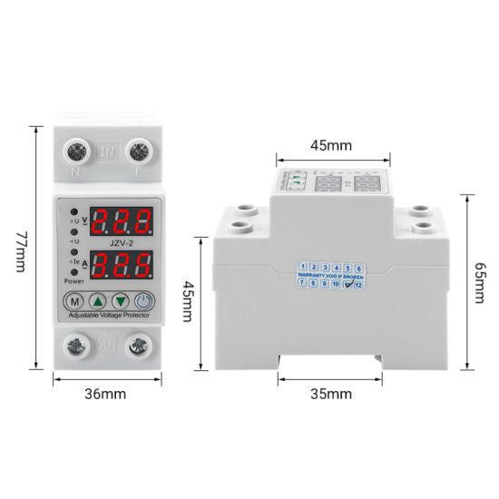 I-Tech Automatic Over/Under Voltage and Over Load Protection (Adjustable Setting) with Auto Re-Connect LED Display Standard Din-Rail Mounted Single Phase 220V, 63A (13.8kW) JZV-2 - voltkart -  - 