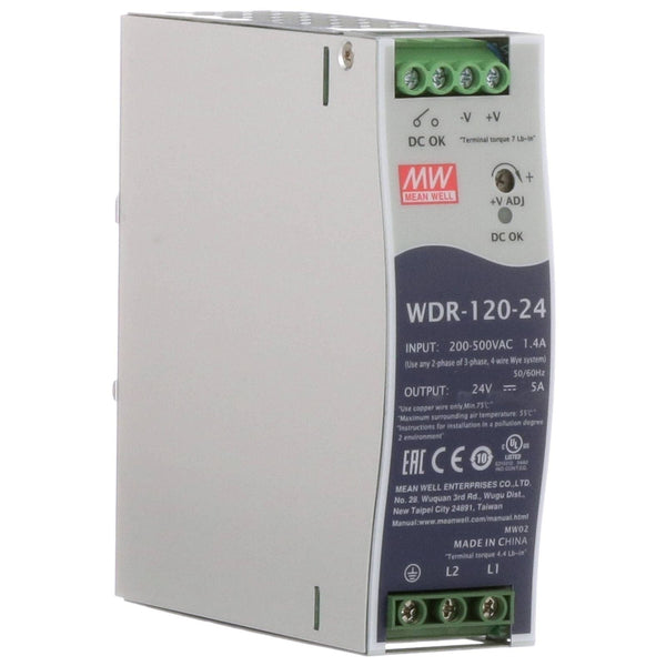 WDR-120-24 Mean Well SMPS double phase input, 24V 5A DIN Rail Power Supply | Reliable Industrial Solution