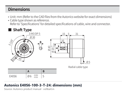 Autonics E40S6-100-3-T-24 dimensions (manufacturer datasheet drawing)