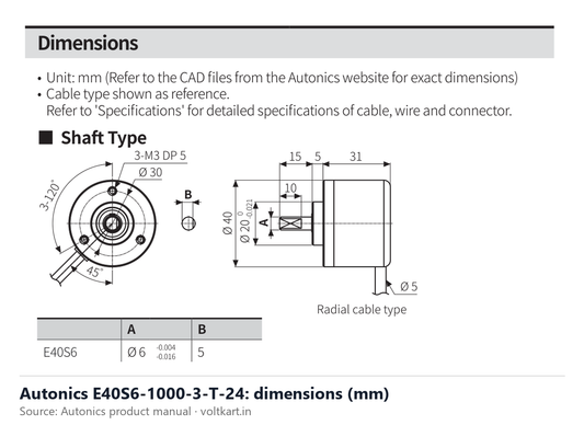 Autonics E40S6-1000-3-T-24 dimensions (manufacturer datasheet drawing)