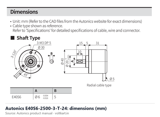 Autonics E40S6-2500-3-T-24 dimensions (manufacturer datasheet drawing)