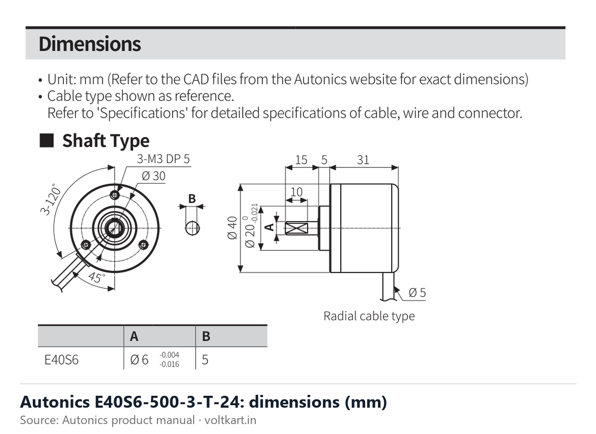 Autonics E40S6-500-3-T-24 dimensions (manufacturer datasheet drawing)