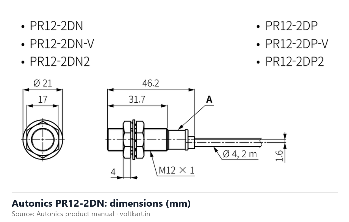 Autonics PR12-2DN dimensions (manufacturer datasheet drawing)