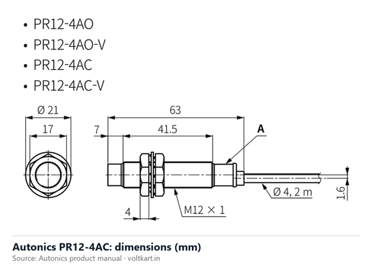 Autonics PR12-4AC dimensions (manufacturer datasheet drawing)