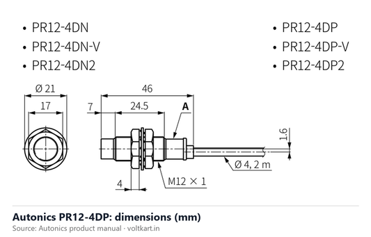 Autonics PR12-4DP dimensions (manufacturer datasheet drawing)