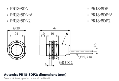 Autonics PR18-8DP2 dimensions (manufacturer datasheet drawing)