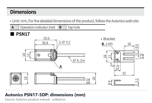 Autonics PSN17-5DP dimensions (manufacturer datasheet drawing)