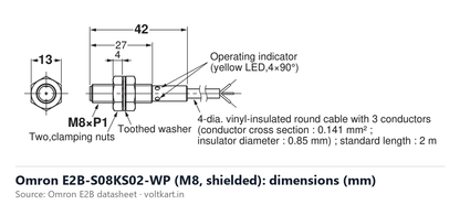 Omron E2B-S08KS02-WP proximity sensor dimensions (manufacturer datasheet drawing)