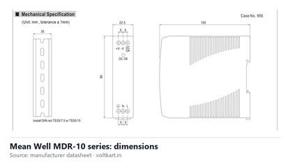 Mean Well MDR-10 series dimensions (manufacturer datasheet drawing)