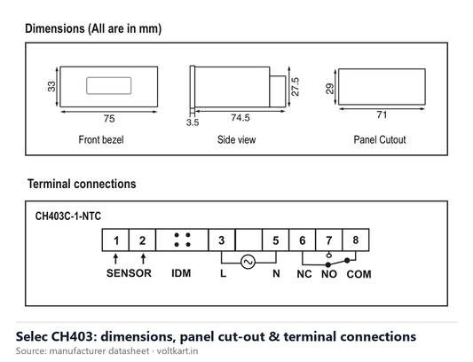 Selec CH403-1-NTC Temperature Controller 1 Relay Output - view 2