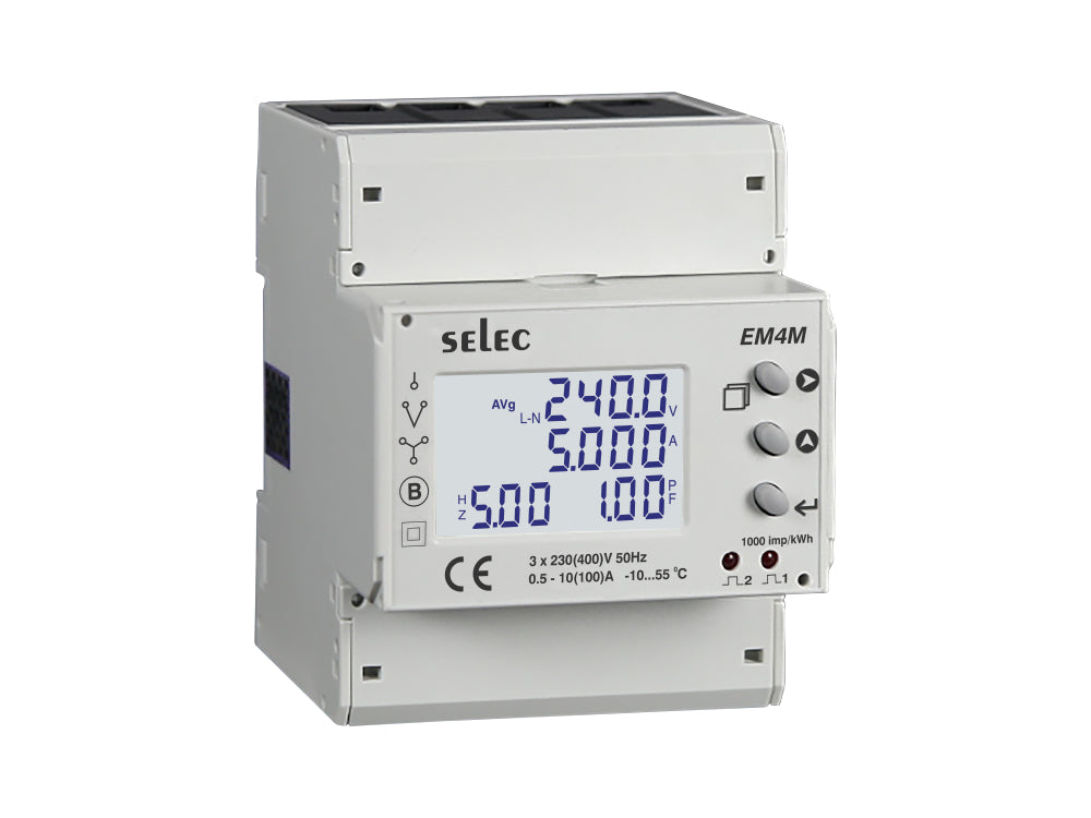 SELEC EM4M-3P-C-100A,  Digital Energy Meter, three phase Din mounted